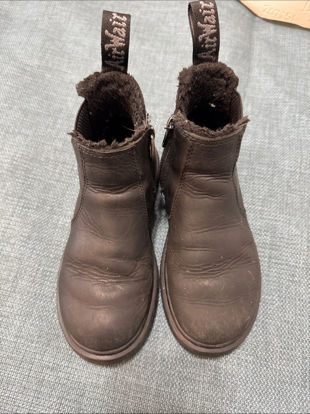 Dr. Martens Chelsea Boots with Faux Fur Lining Kids Size 12 Black Side Zipper